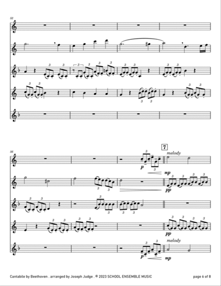 Cantabile by Beethoven for Saxophone Quartet in Schools Saxophone Quartet scores gallery preview page 6