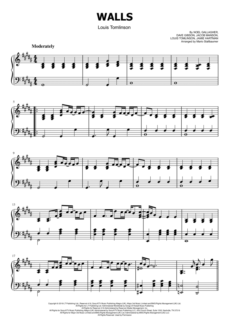 Walls Piano Solo scores gallery preview page 1
