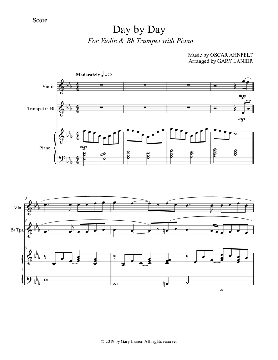 DAY BY DAY (Violin & Bb Trumpet with Piano - Score & Part included) B-Flat Trumpet scores gallery preview page 2
