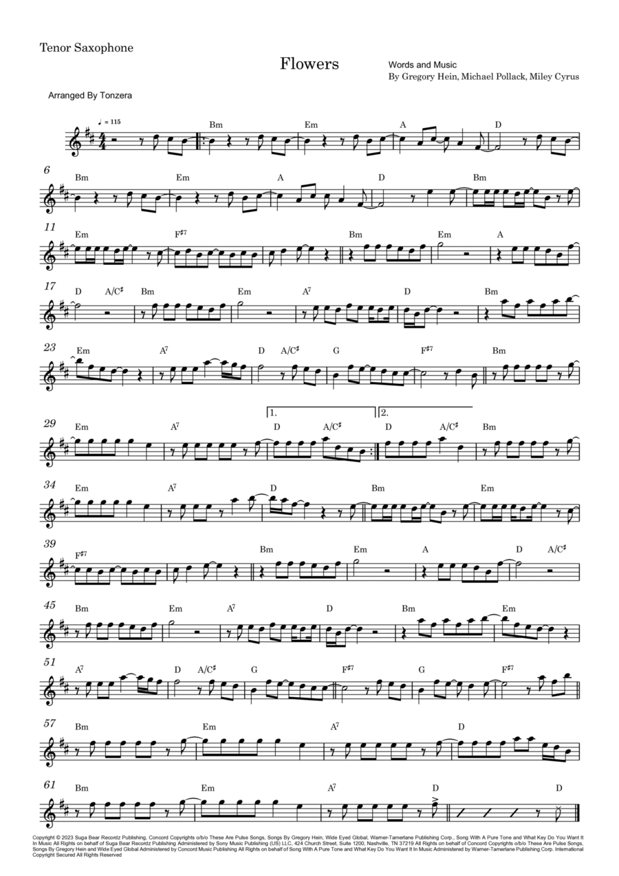 Flowers Flowers Tenor Saxophone scores gallery preview page 1