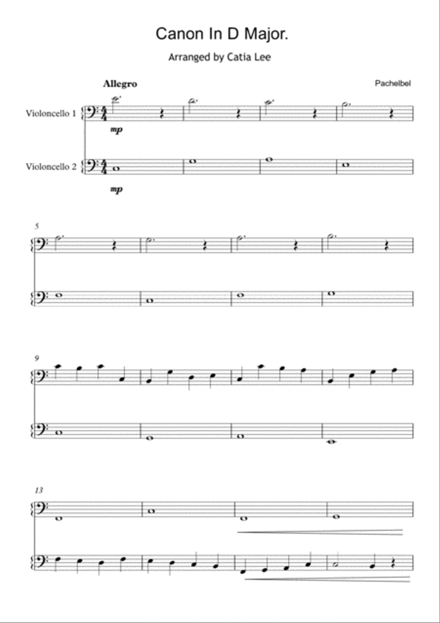 Canon in D - Pachelbel - for cello duet C Major String Duet scores gallery preview page 2