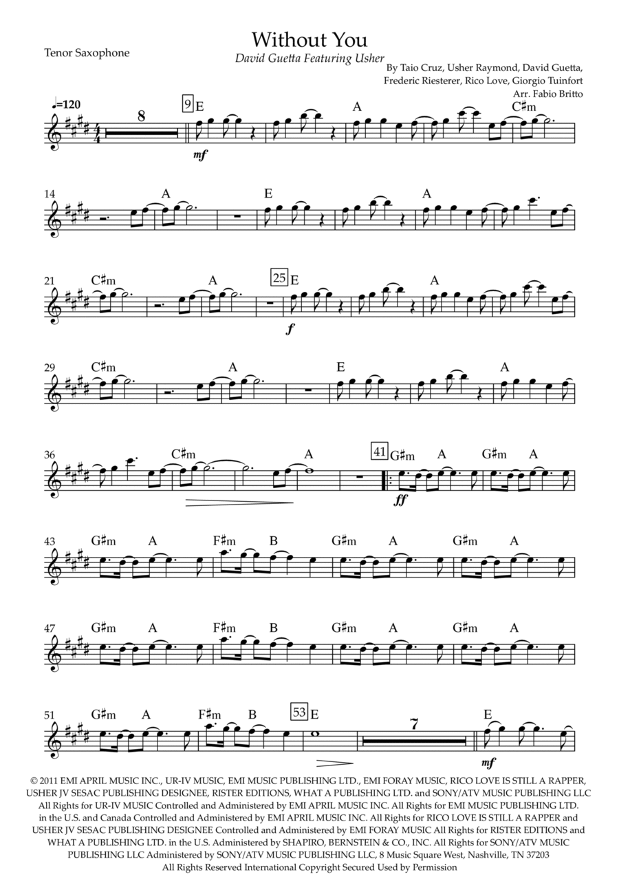 Without You Without You Tenor Saxophone scores gallery preview page 1