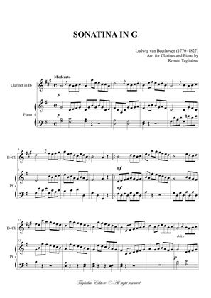 Book cover for BEETHOVEN - SONATINA in G - Arr. for Clarinet in Bb and Piano