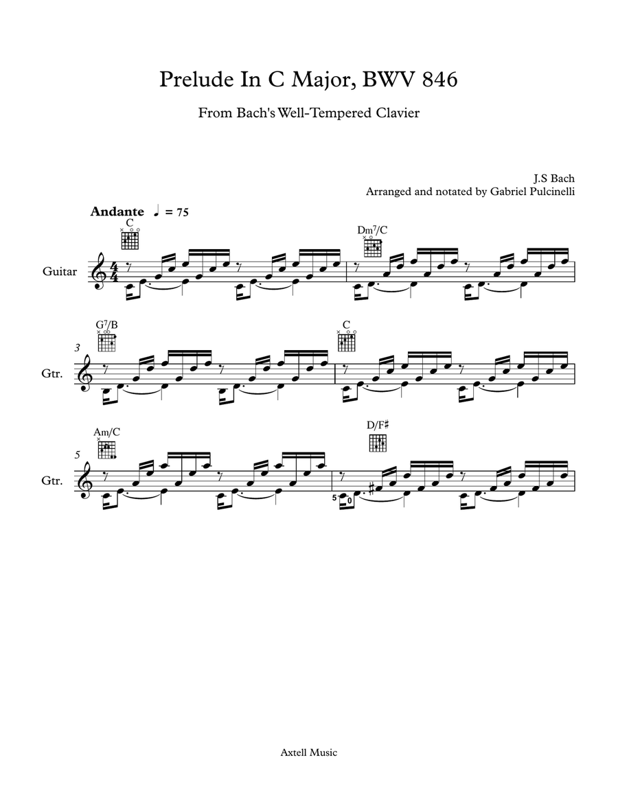 Prelude In C Major, BWV 846: From Bach's Well Tempered Clavier: For Guitar Classical Guitar scores gallery preview page 2