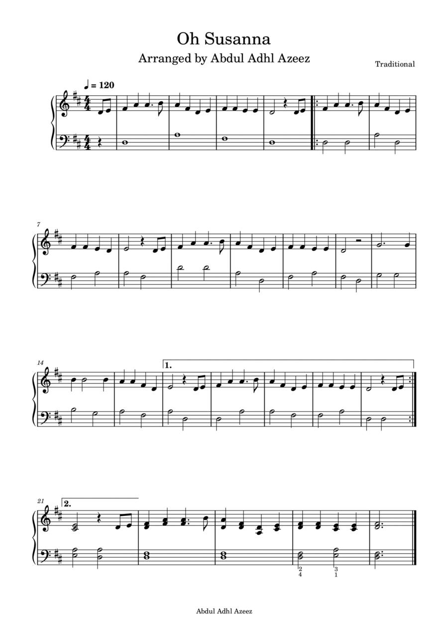Oh Susanna Easy Piano scores gallery preview page 1
