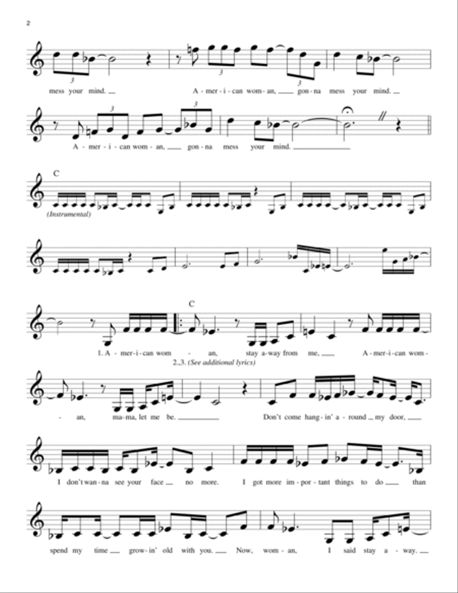 American Woman Piano scores gallery preview page 2