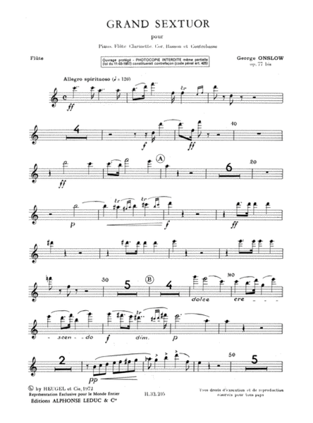Grand Sextuor Op77bis(pno/clar Fl/basson/cor/c.basse) Parties (lp43)