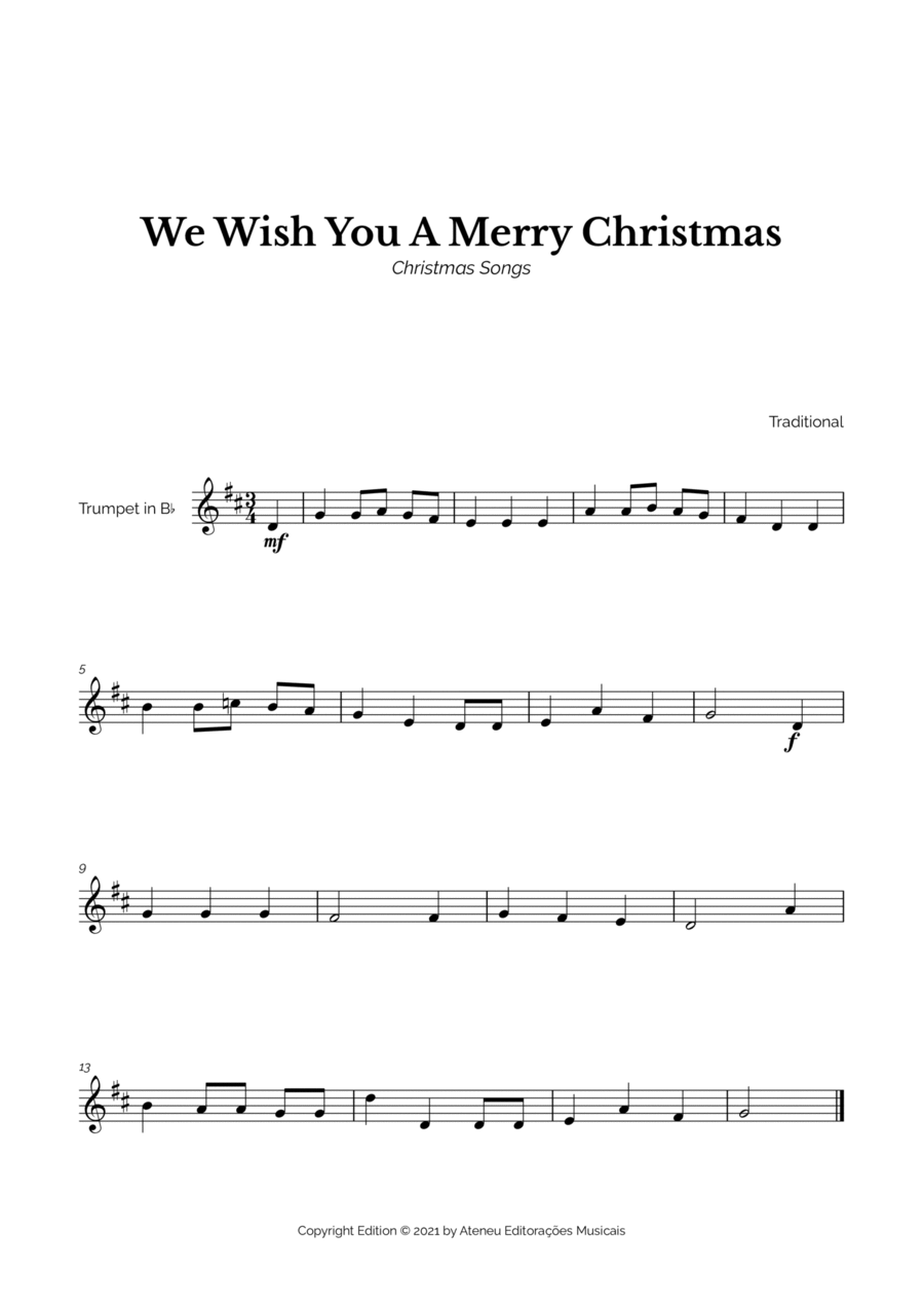 We Wish You A Merry Christmas for Easy Trumpet Solo B-Flat Trumpet scores gallery preview page 1