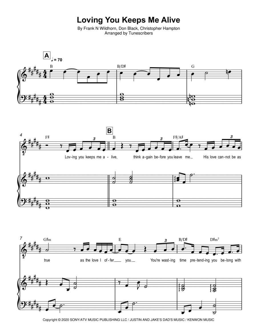 Loving You Keeps Me Alive, from Dracula: the Musical Voice scores gallery preview page 1