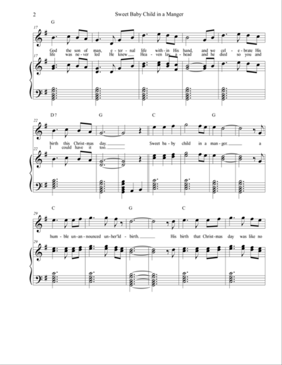 Sweet Baby Child In A Manger Easy Piano scores gallery preview page 2