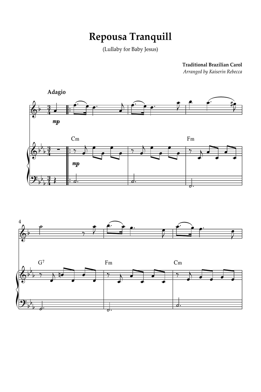 Repousa Tranquill (Lullaby for Baby Jesus) Tenor Saxophone - Digital Sheet Music