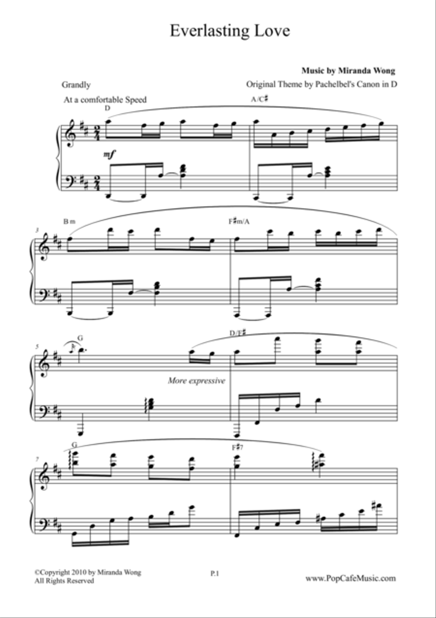 Everlasting Love - Recessional Wedding Piano Music by Miranda Wong Piano Solo scores gallery preview page 1