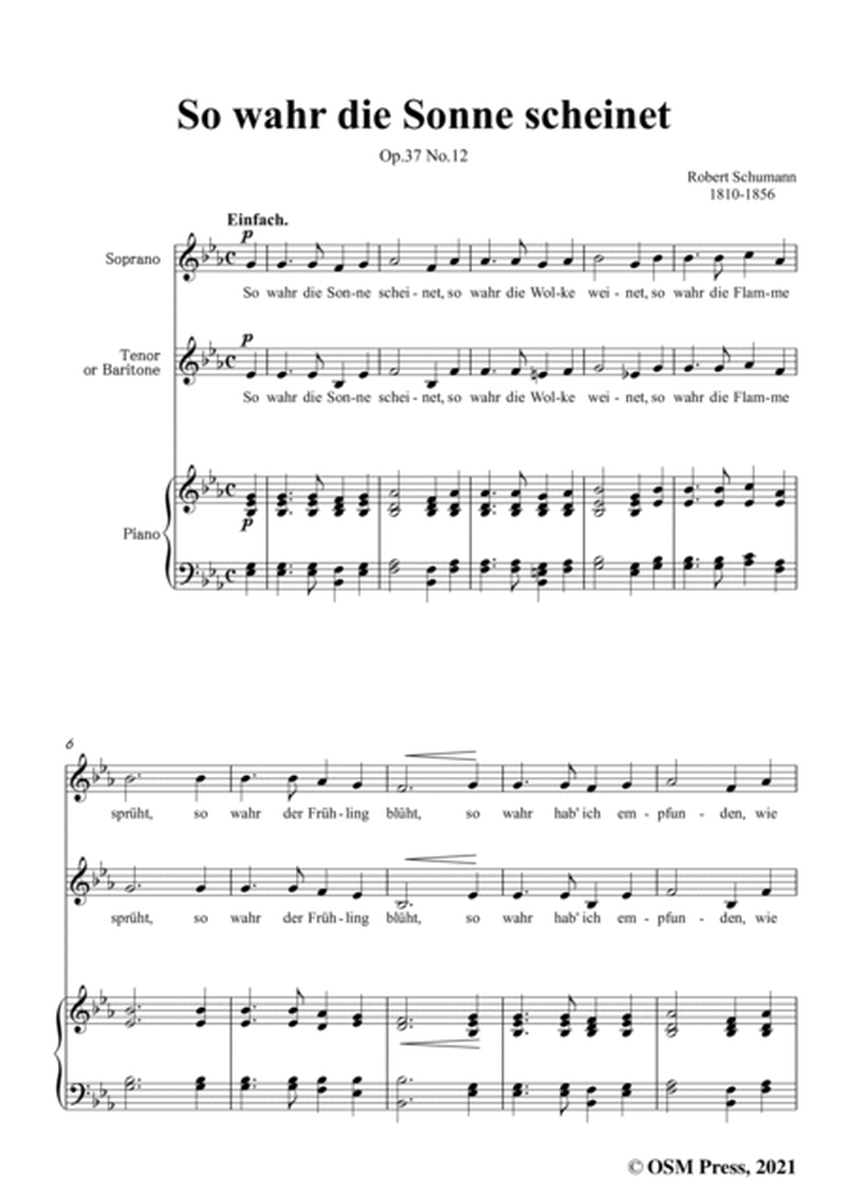 Schumann-So wahr die Sonne scheinet,Op.37 No.12,in E flat Major,for Voices&Piano