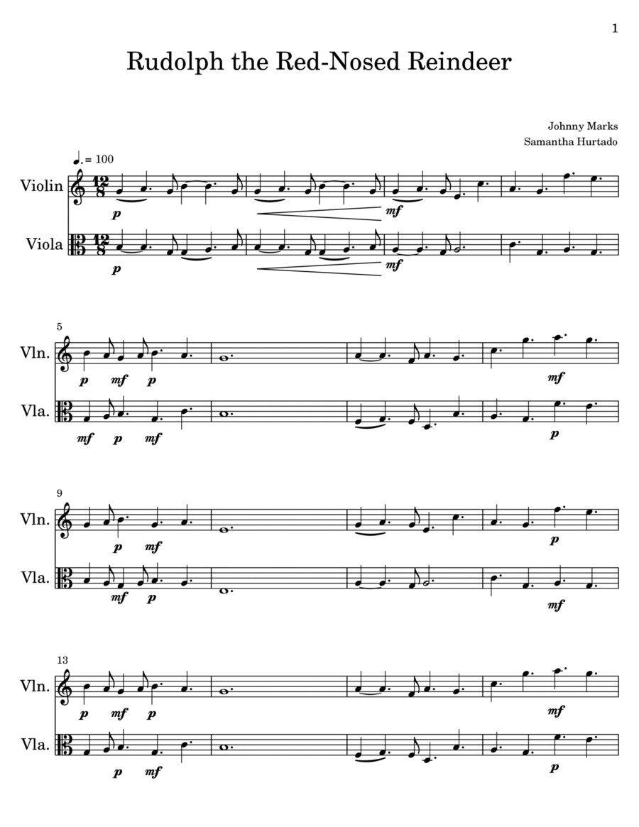 Rudolph The Red-nosed Reindeer String Duet scores gallery preview page 1