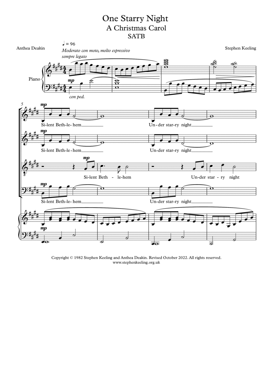One Starry Night - A Christmas Carol 4-Part scores gallery preview page 1