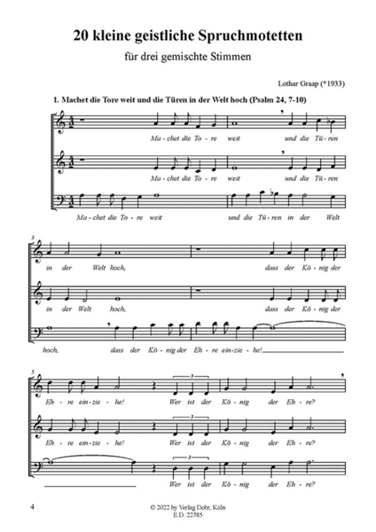 20 kleine geistliche Spruchmotetten für drei gemischte Stimmen a cappella