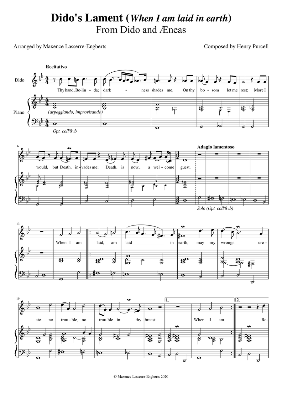 Dido's Lament [Medium High Voice; Key: Gm] Piano, Vocal scores gallery preview page 1