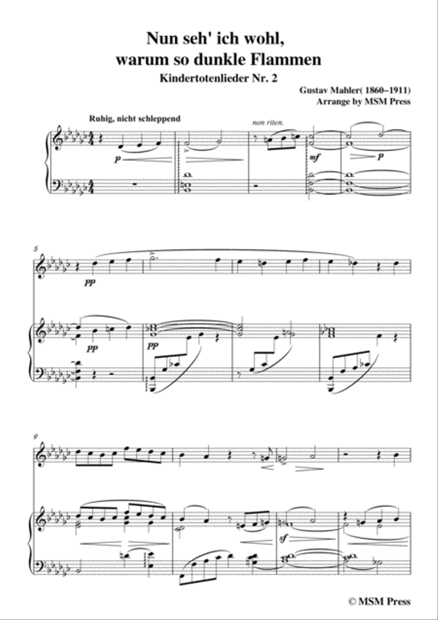 Mahler-Nun seh' ich wohl,warum so dunkle Flammen(Kindertotenlieder Nr. 2) , for Violin and Piano Violin Solo scores gallery preview page 3