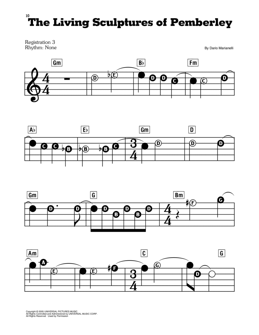 The Living Sculptures Of Pemberley (from Pride And Prejudice) Electronic Keyboard scores gallery preview page 1