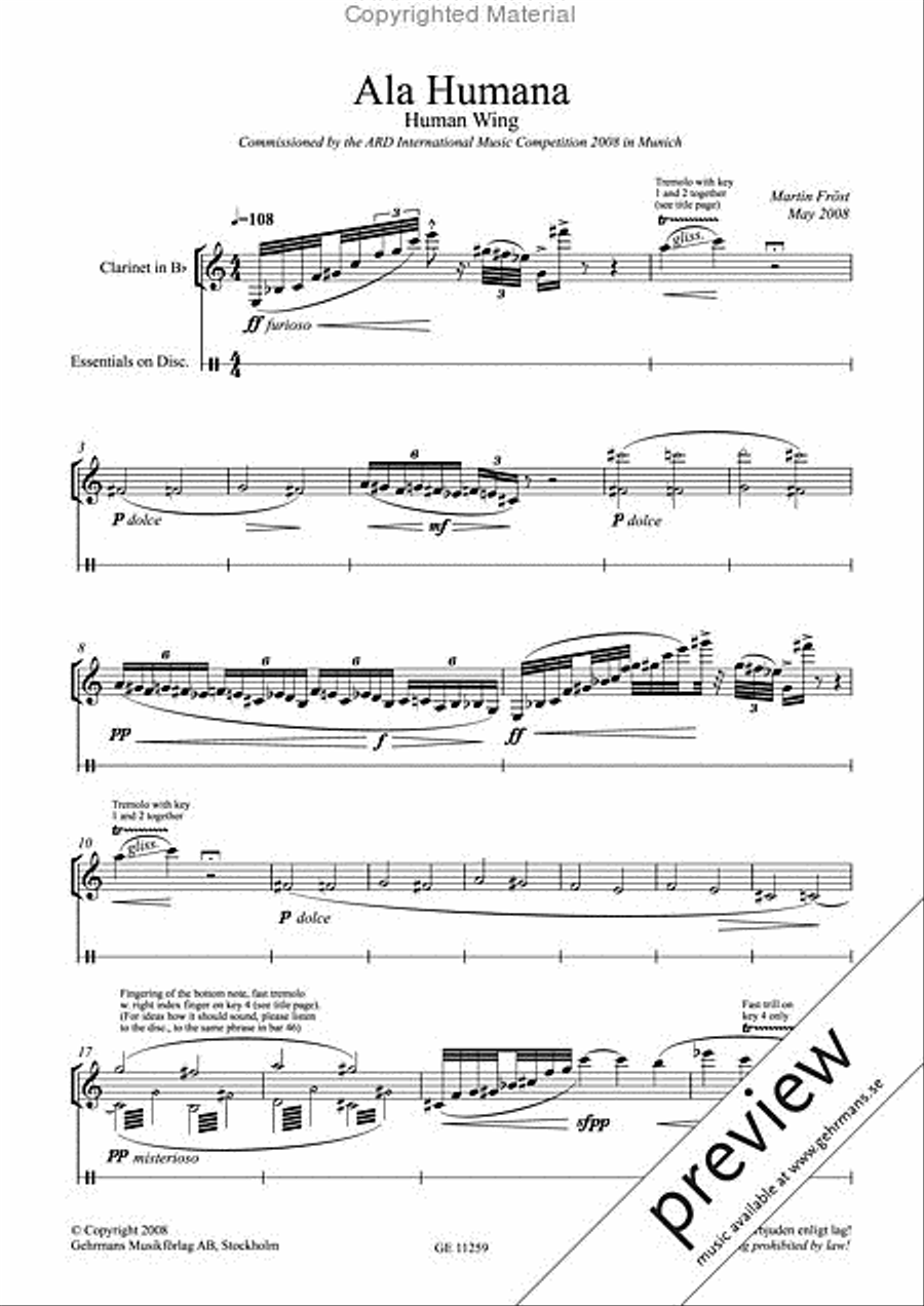 Ala Humana Ala Humana B-Flat Clarinet scores gallery preview page 2
