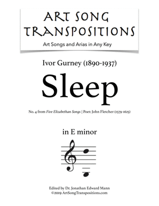 Book cover for GURNEY: Sleep (transposed to E minor)