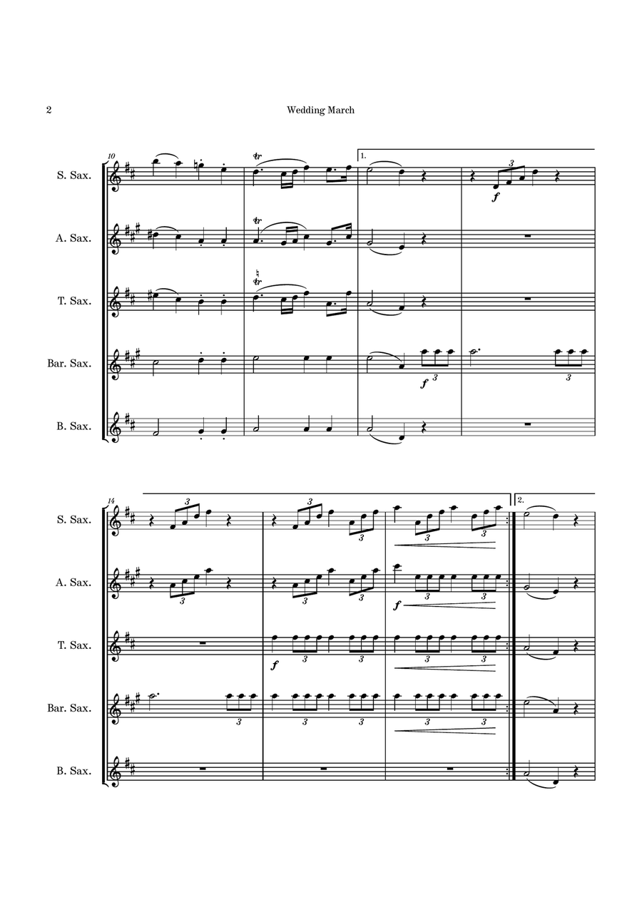 Wedding March Saxophone Quintet scores gallery preview page 2