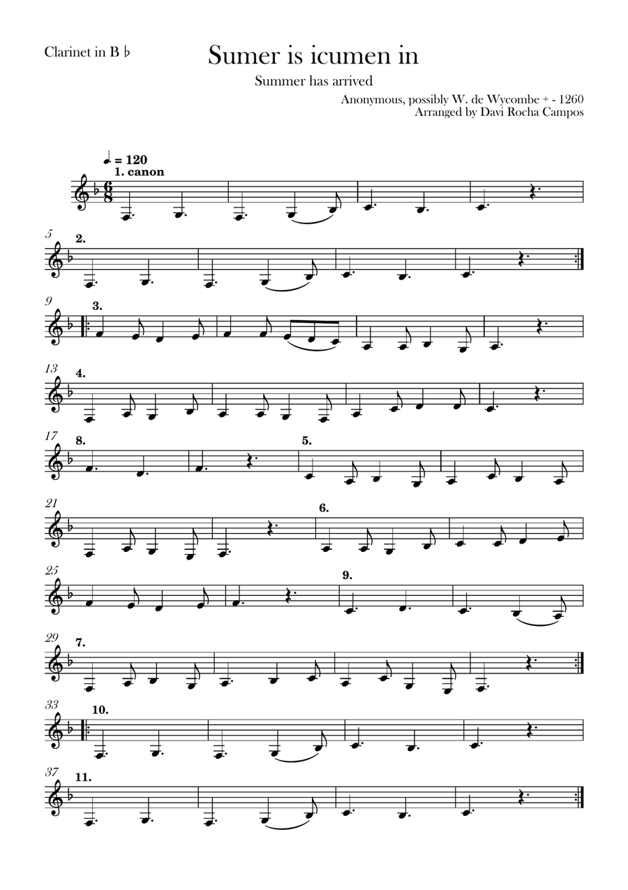 Sumer is icumen in Sumer is icumen in Clarinet Choir scores gallery preview page 1