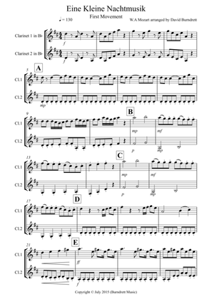Book cover for Eine Kleine Nachtmusik (first movement) for Clarinet Duet