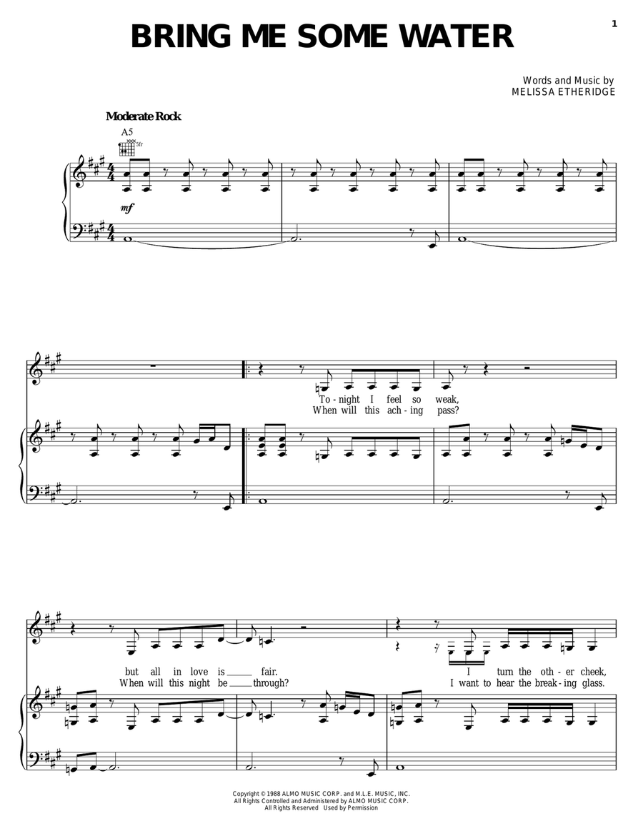 Bring Me Some Water Piano, Vocal, Guitar scores gallery preview page 1