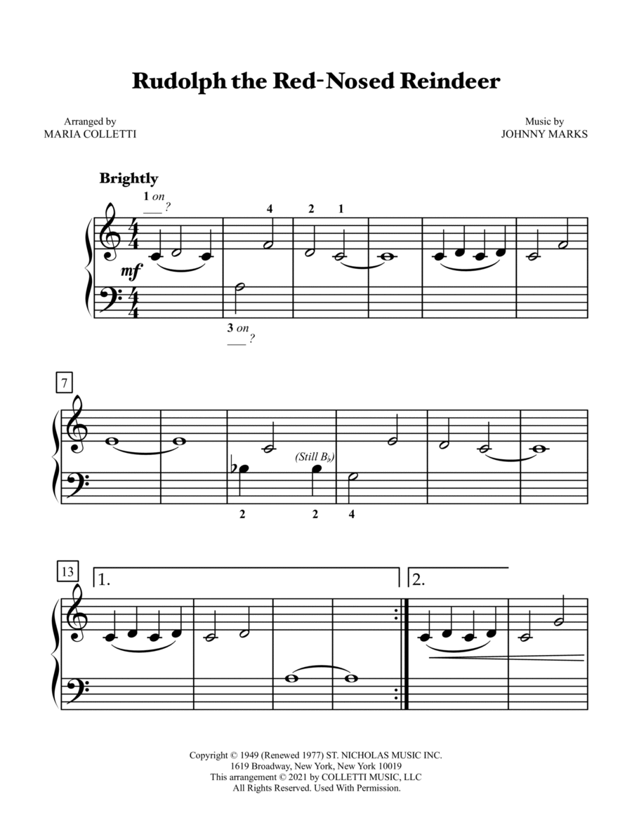 Rudolph The Red-nosed Reindeer Easy Piano scores gallery preview page 1