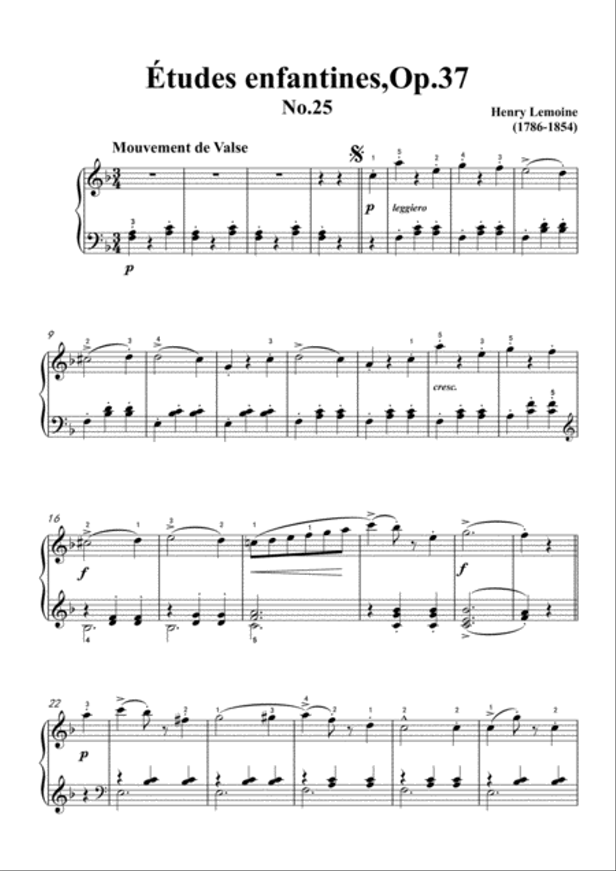 Lemoine-Études enfantines(Etudes) ,Op.37, No.25 Piano Method scores gallery preview page 3