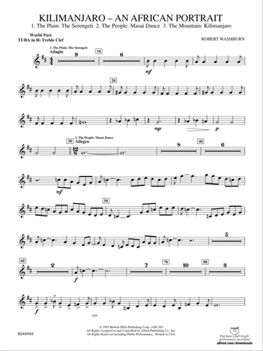 Kilimanjaro: (World Part) B-flat Tuba T.C. Concert Band scores gallery preview page 1