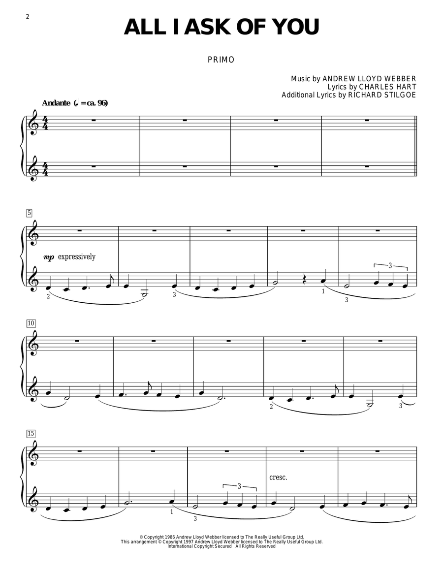 All I Ask Of You (from The Phantom Of The Opera) All I Ask Of You (from The Phantom Of The Opera) Piano Duet scores gallery preview page 2