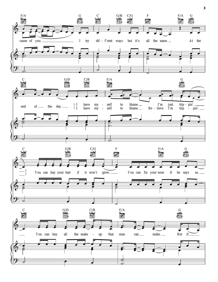 Unpretty Piano, Vocal, Guitar scores gallery preview page 3