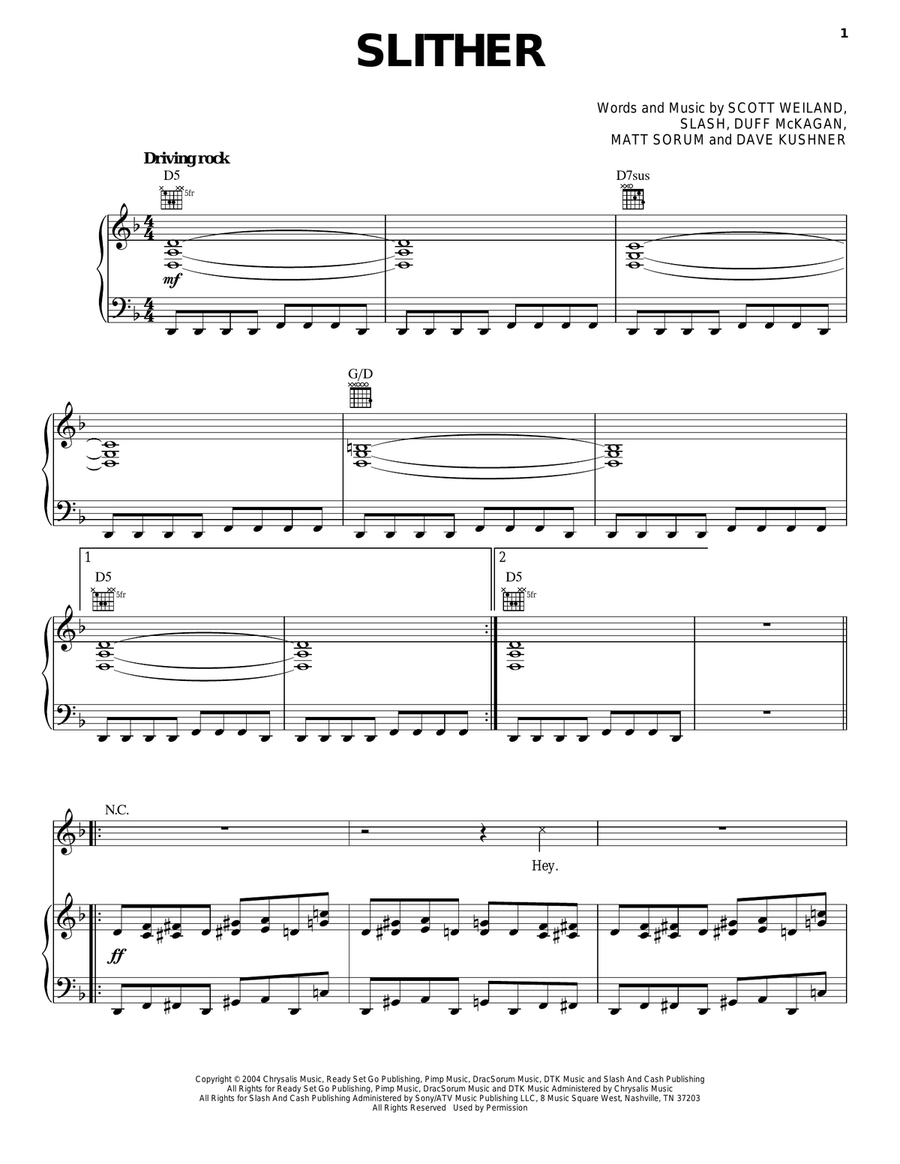 Slither Piano, Vocal, Guitar scores gallery preview page 1