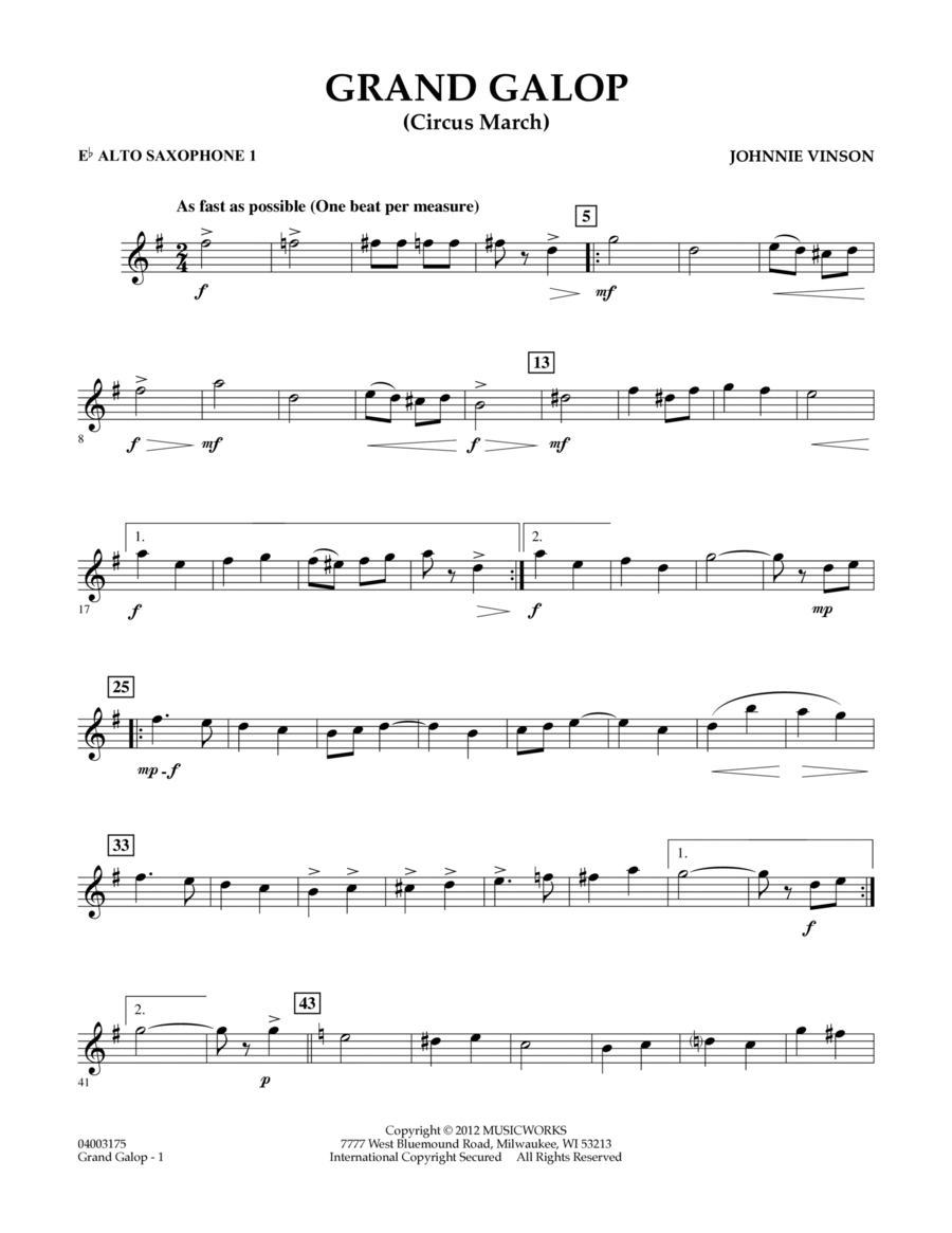 Grand Galop (Circus March) - Eb Alto Saxophone 1 Concert Band scores gallery preview page 1