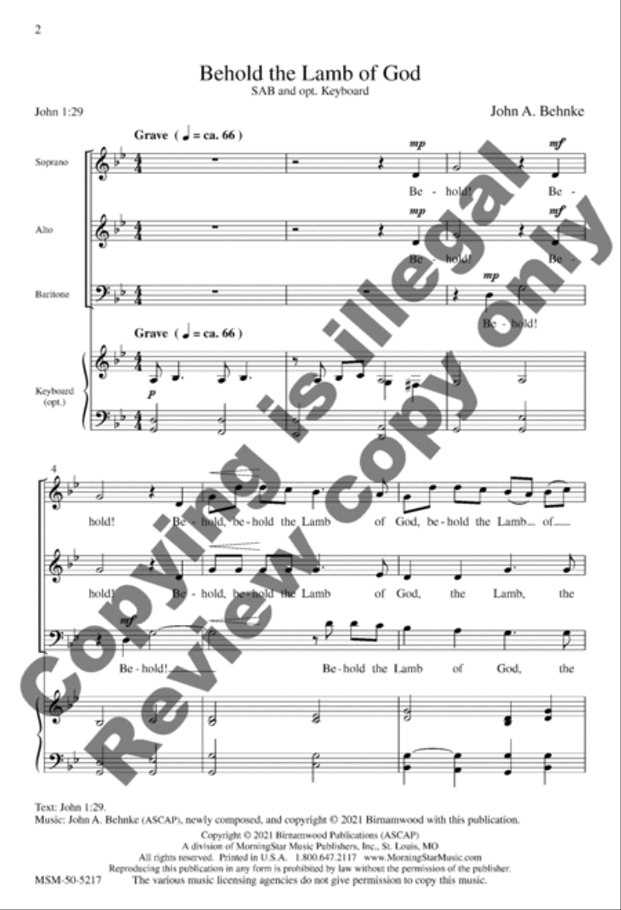 Behold the Lamb of God Behold the Lamb of God 3-Part scores gallery preview page 2