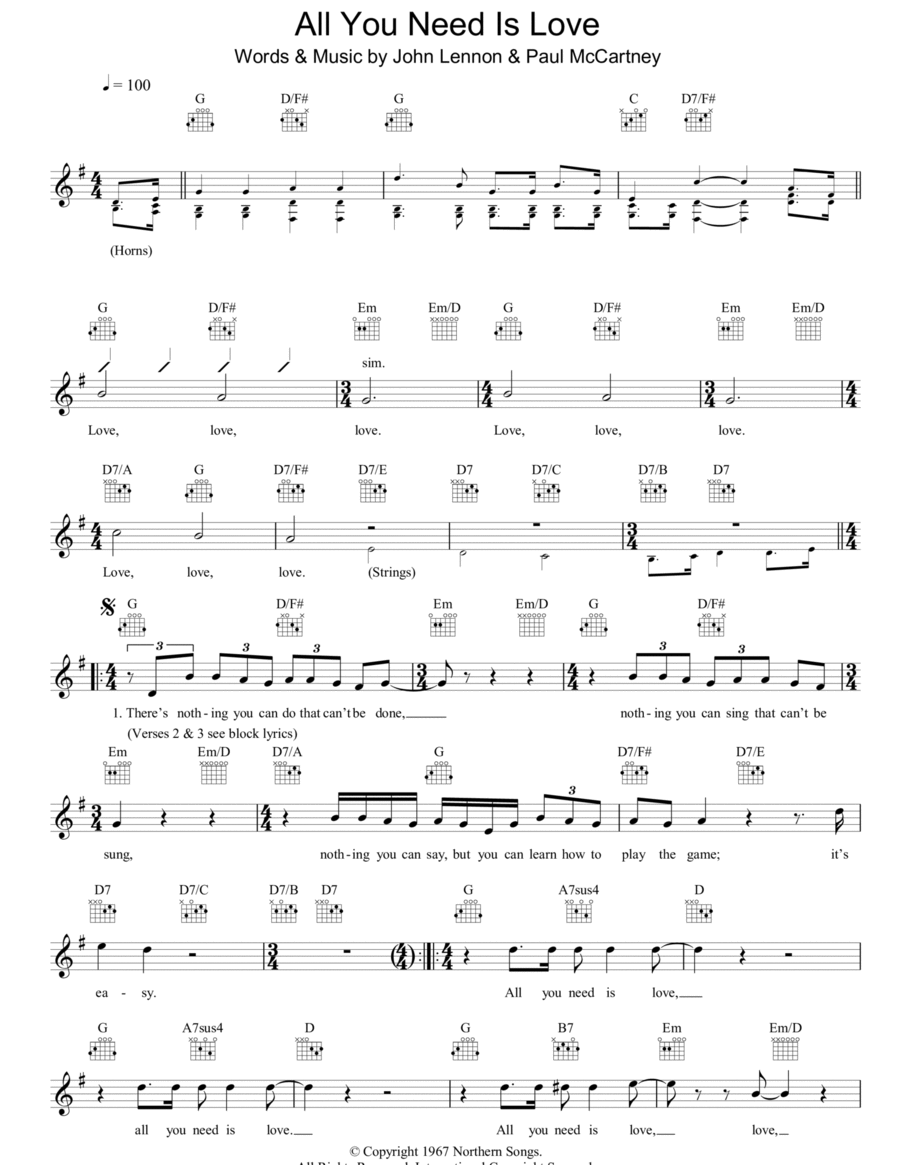 All You Need Is Love Piano scores gallery preview page 1