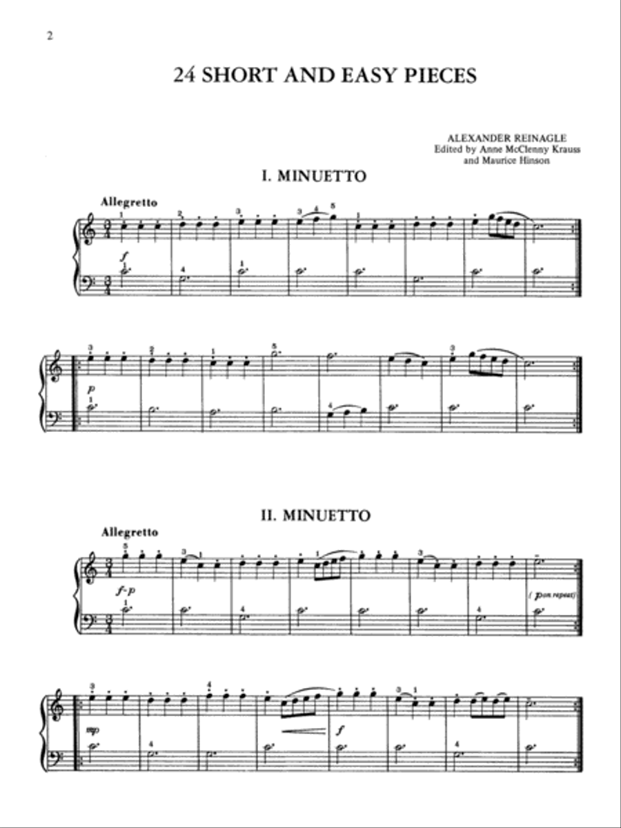 Reinagle: 24 Short & Easy Pieces, Opus 2