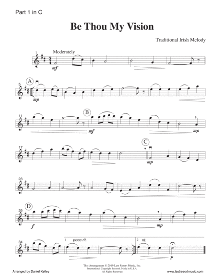 Be Thou My Vision for String Quartet (or Mixed Quartet) Music for Four Large Ensemble scores gallery preview page 2