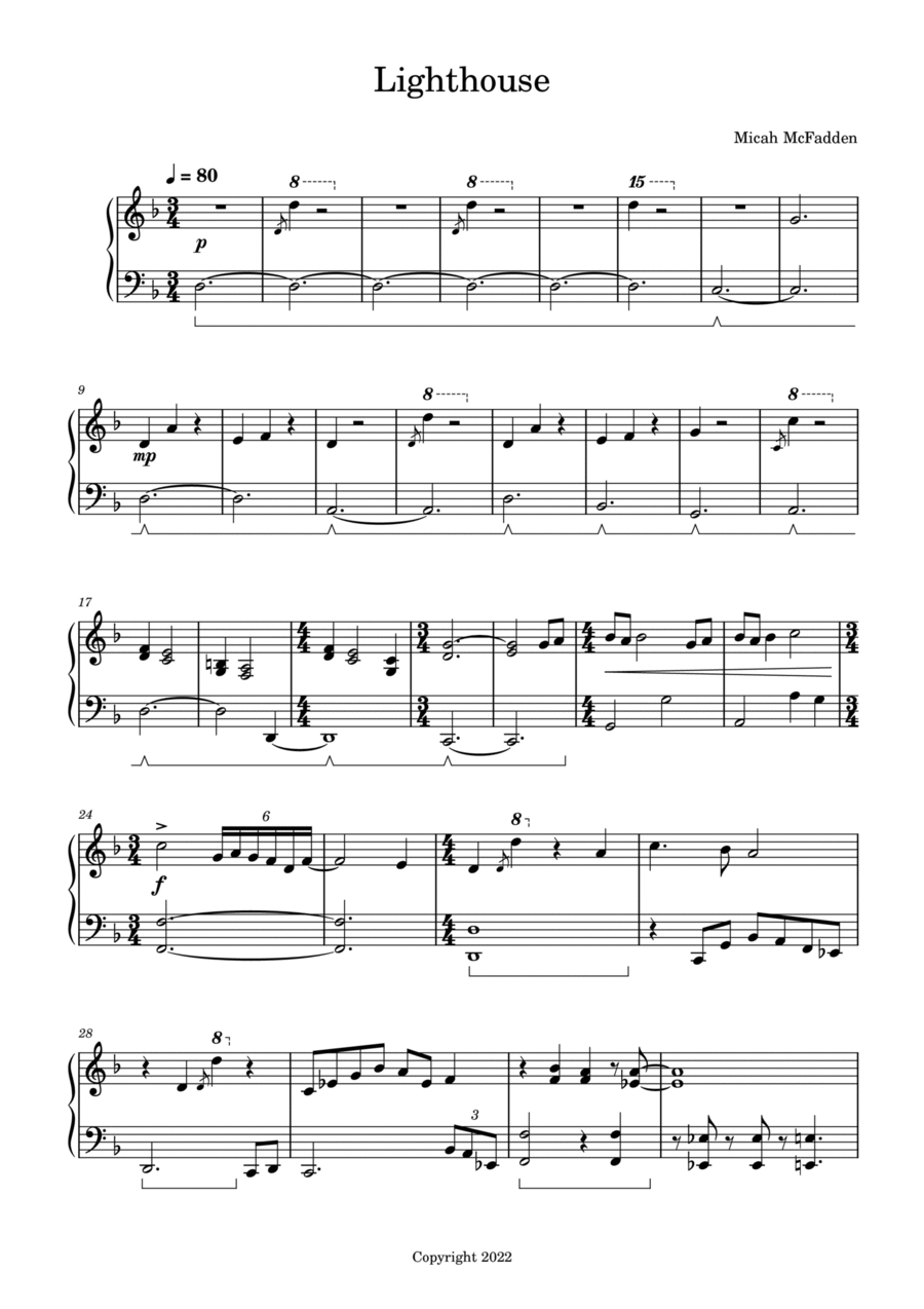 Lighthouse Lighthouse Piano Solo scores gallery preview page 1
