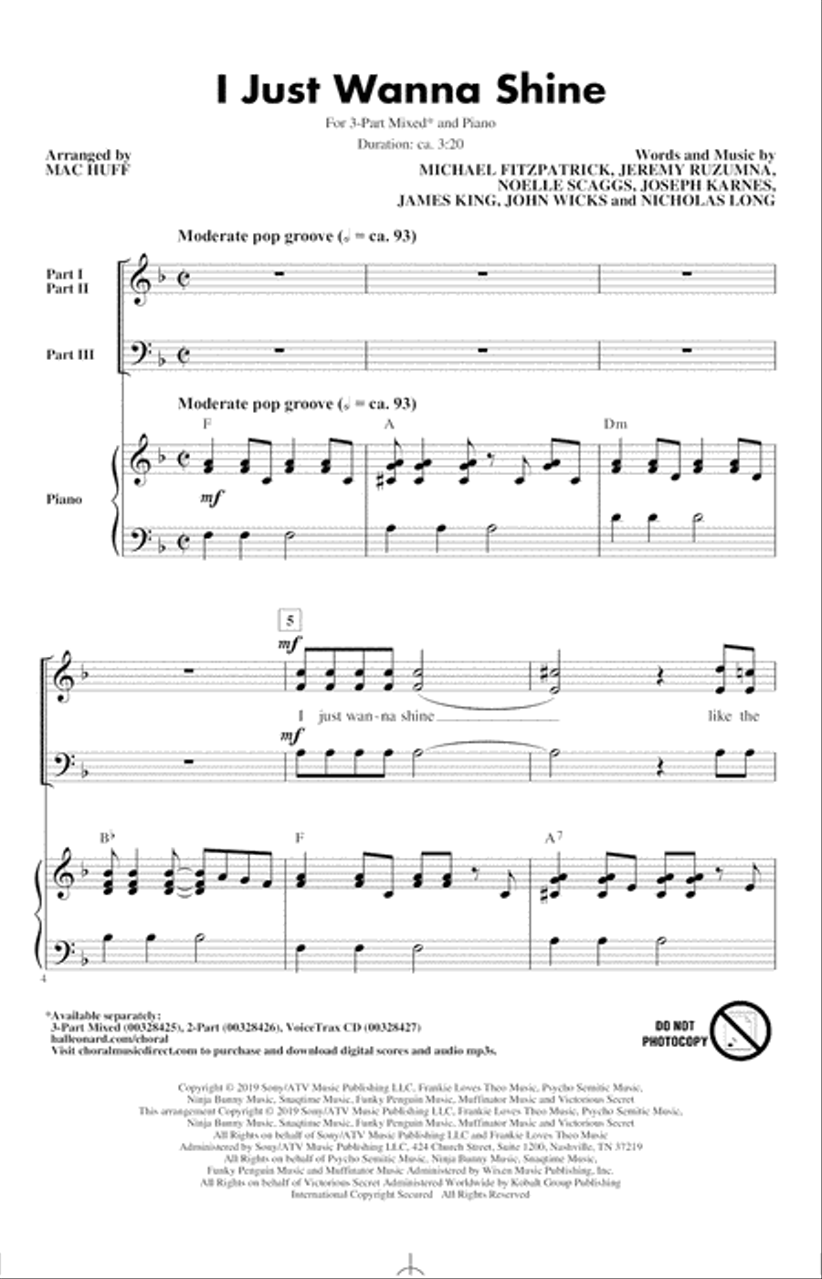 I Just Wanna Shine (arr. Mac Huff) 3-Part scores gallery preview page 1