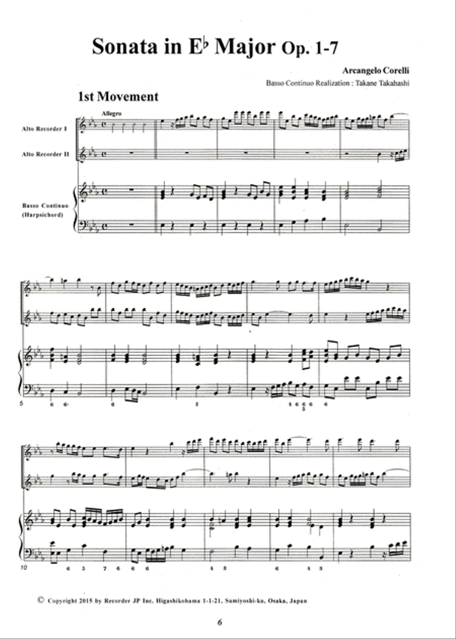 Trio Sonata in E-flat Major, Op. 1 no. 7 Alto Recorder scores gallery preview page 3