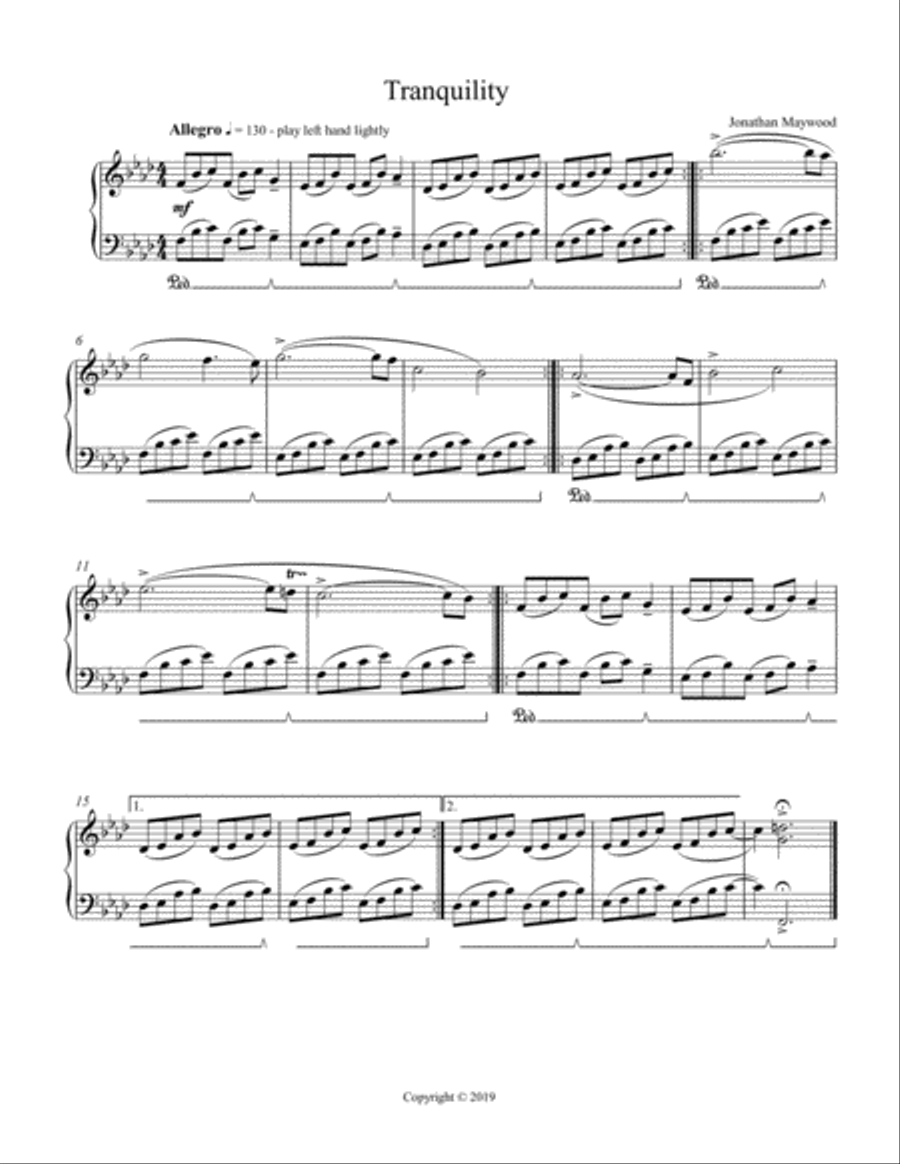 Tranquility Piano Solo scores gallery preview page 1