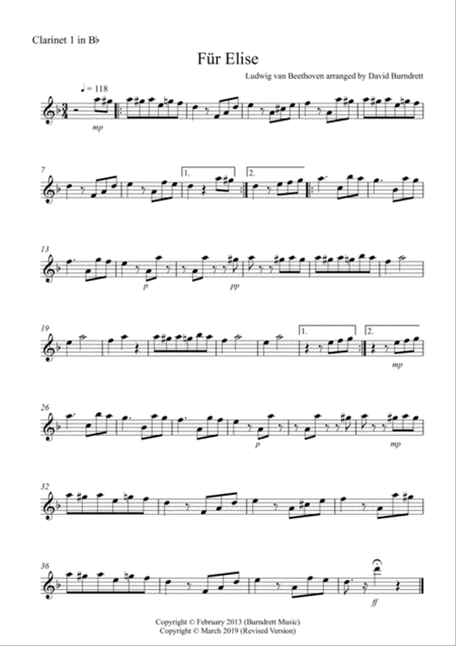 Für Elise for Clarinet Quartet image number null