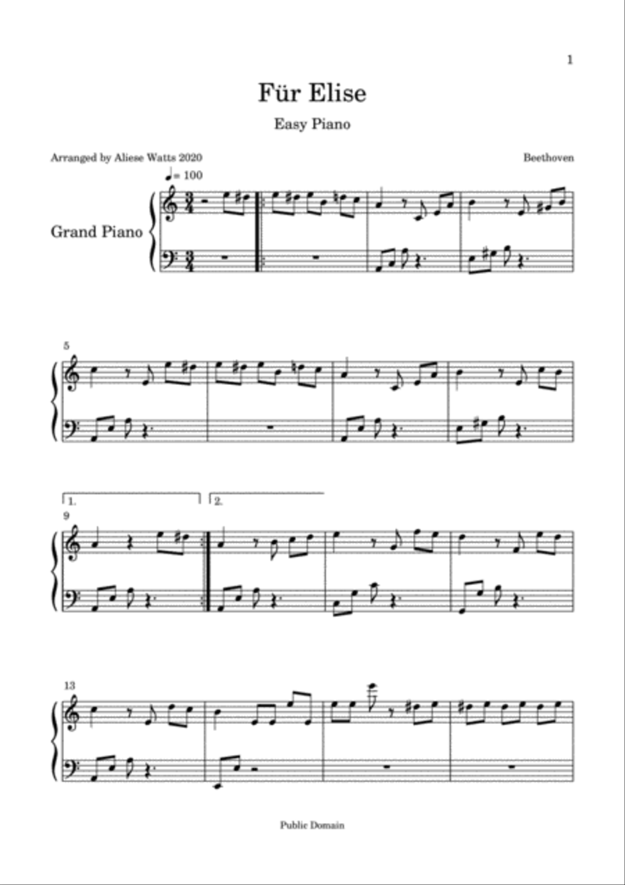 Für Elise Easy Piano scores gallery preview page 1