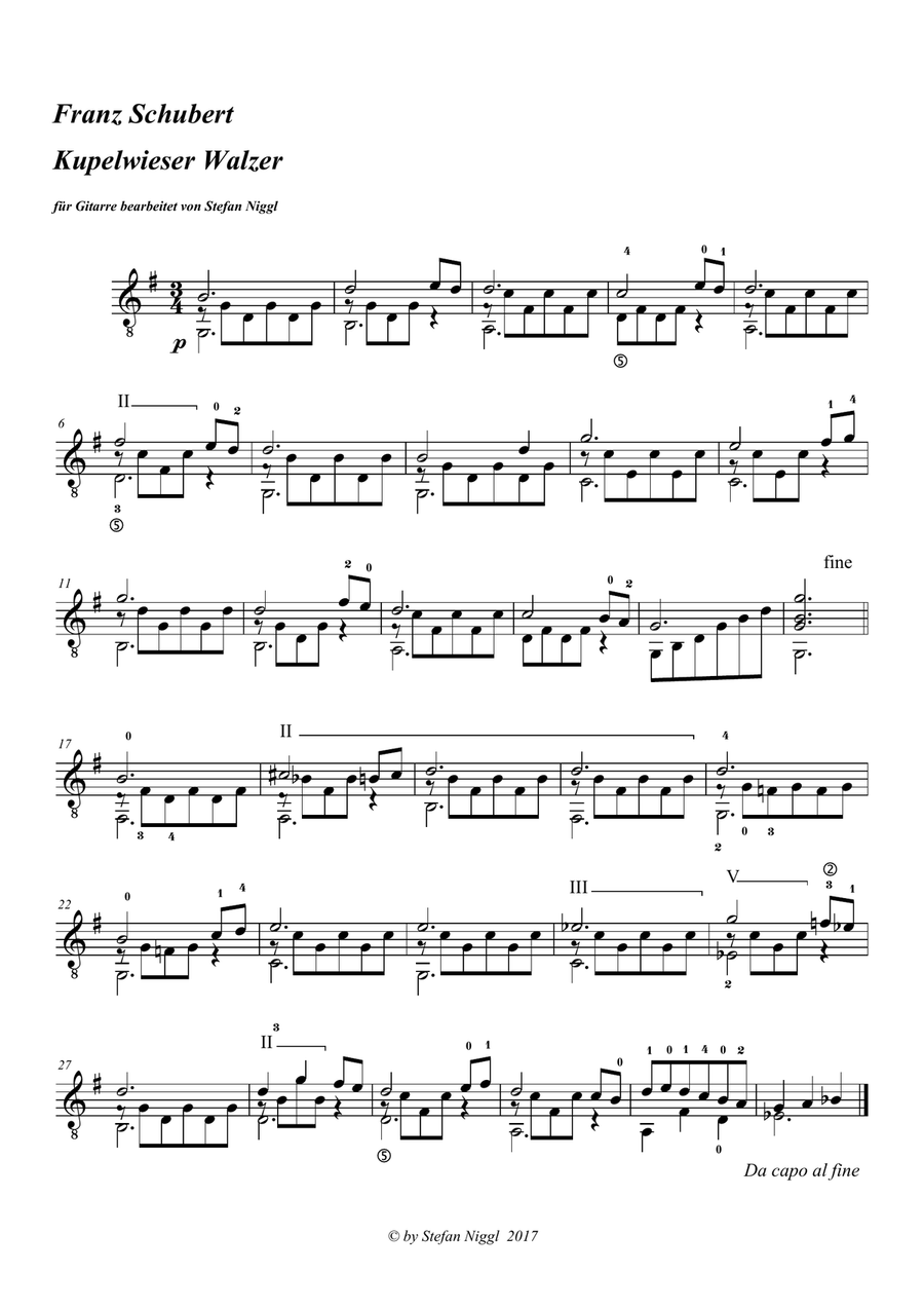 Kupelwieser Walzer for Guitar Classical Guitar scores gallery preview page 1