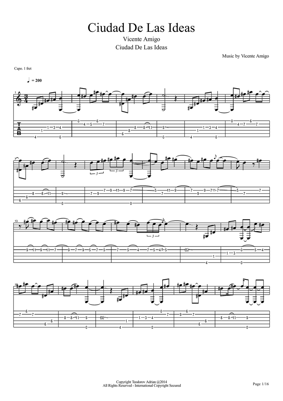 Vicente Amigo - Ciudad De Las Ideas - 8 - Ciudad De Las Ideas Acoustic Guitar scores gallery preview page 1