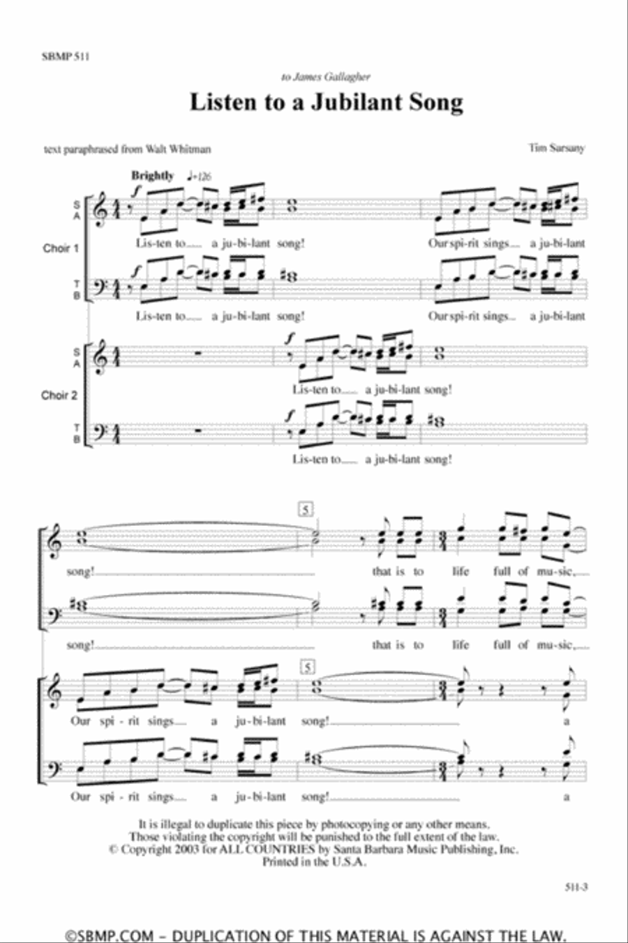 Listen to a Jubilant Song - SATB Octavo image number null