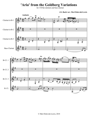 Aria from the Goldberg Variations: for clarinet Quartet (3 B flat clarinets and bass clarinet)